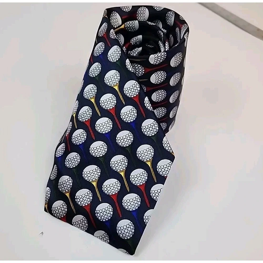 Golf Ball Club Tee 100% Silk Tie Neck Tie‎ Novelty Sport Theme Gift Why Knot